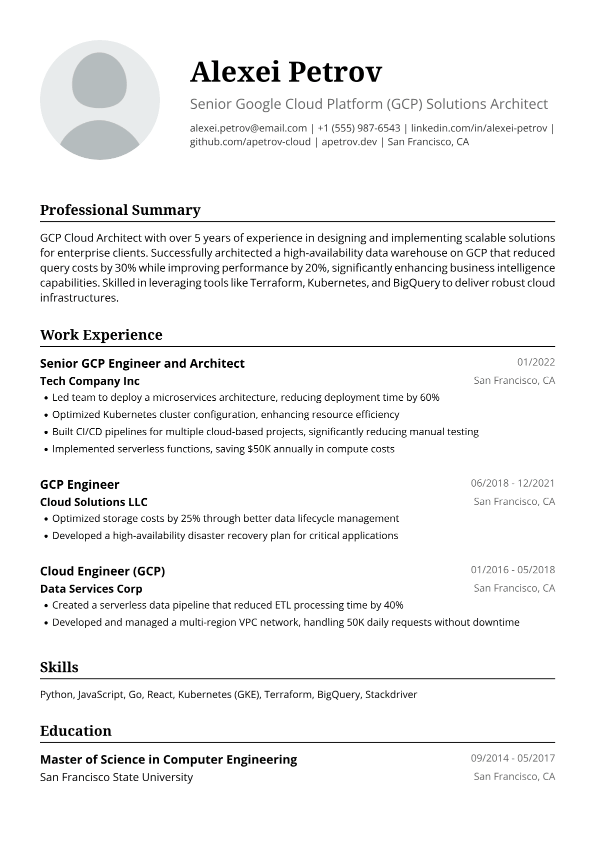 GCP Engineer Resume Example