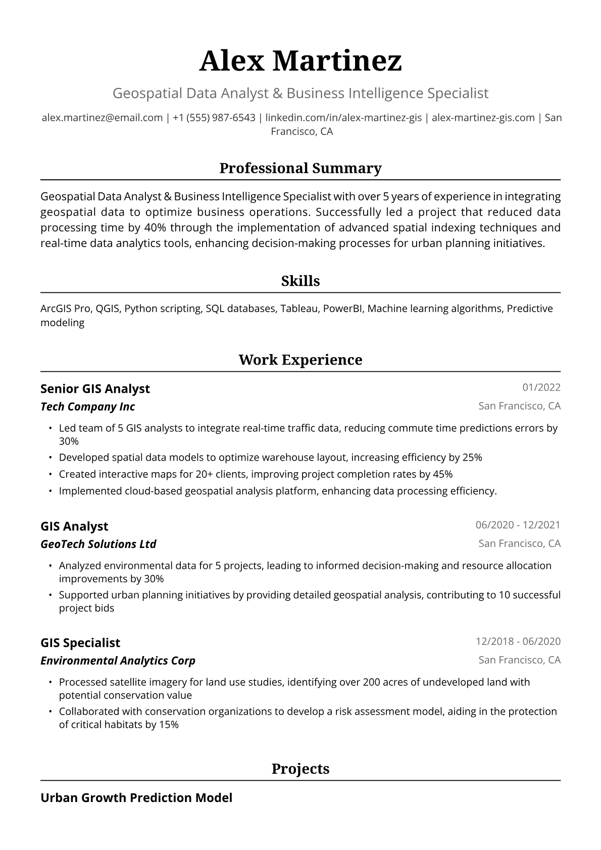 GIS Resume Example
