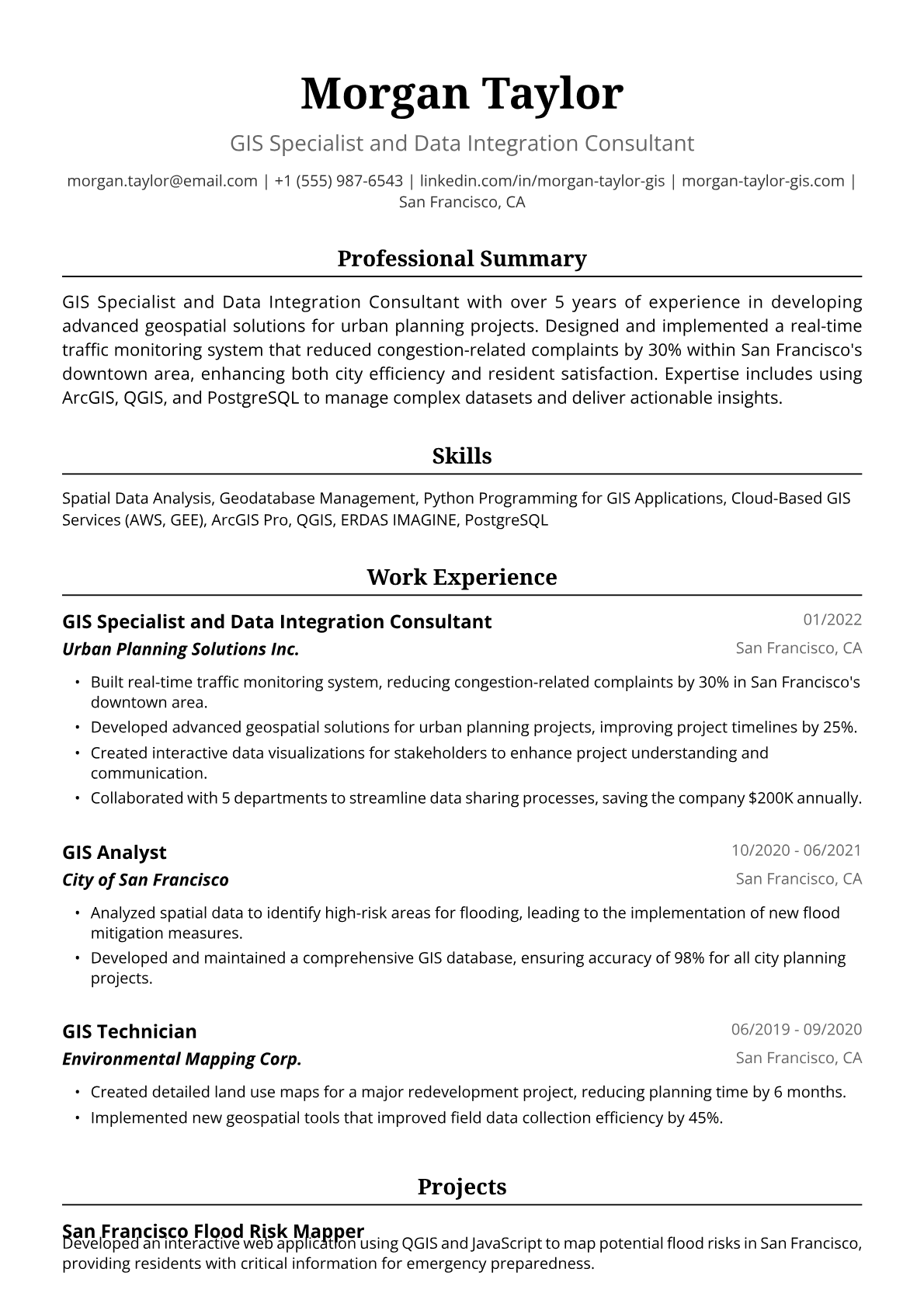 GIS Resume Example