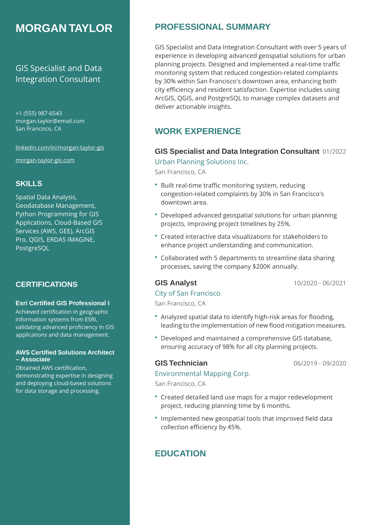 GIS Resume Example