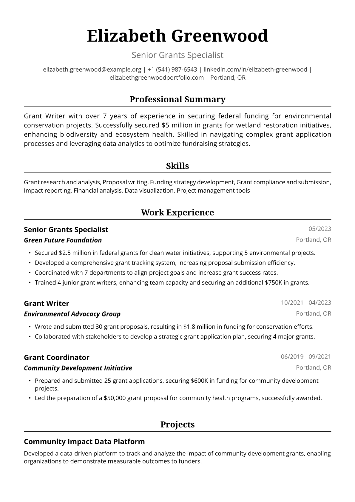 Grant Writer Resume Example
