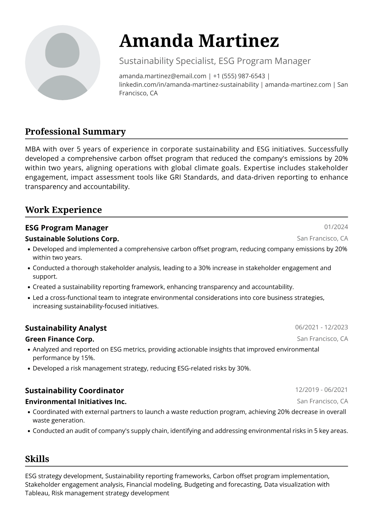 MBA Resume Example