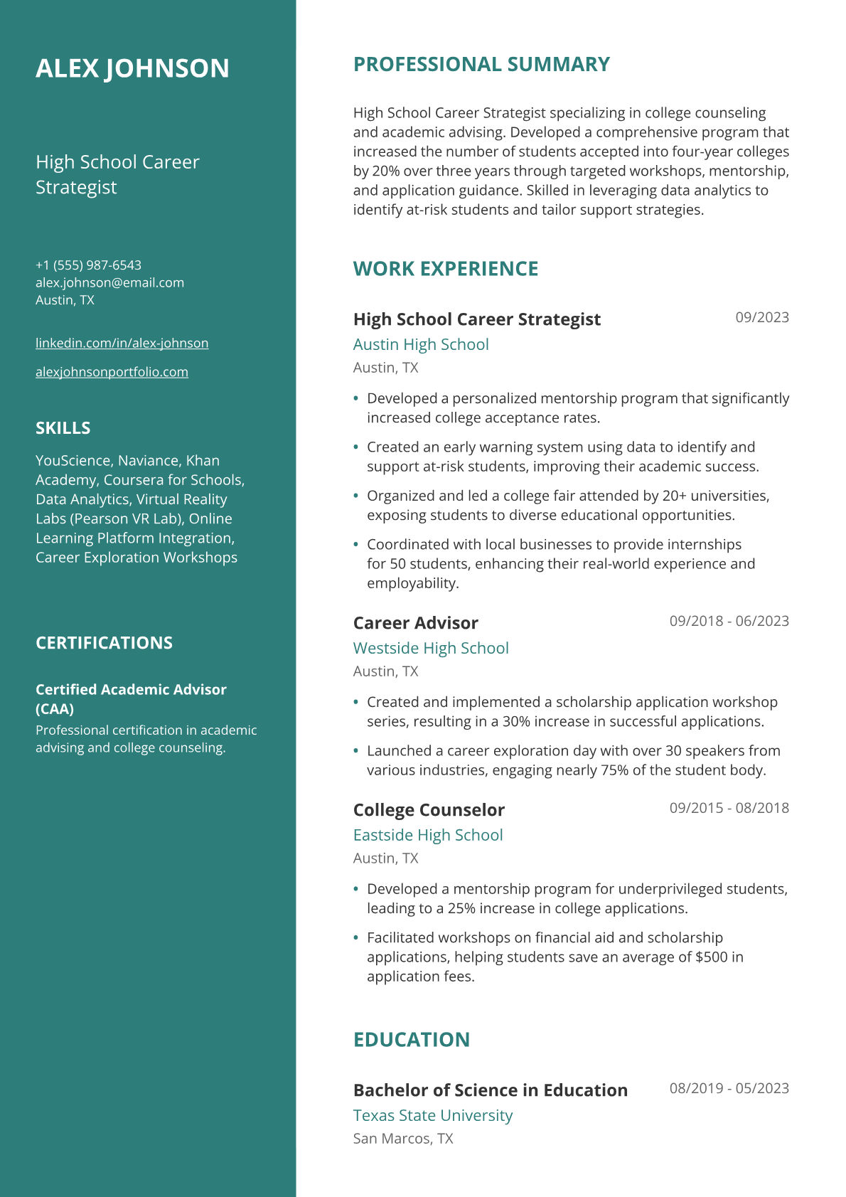 High School Resume Example