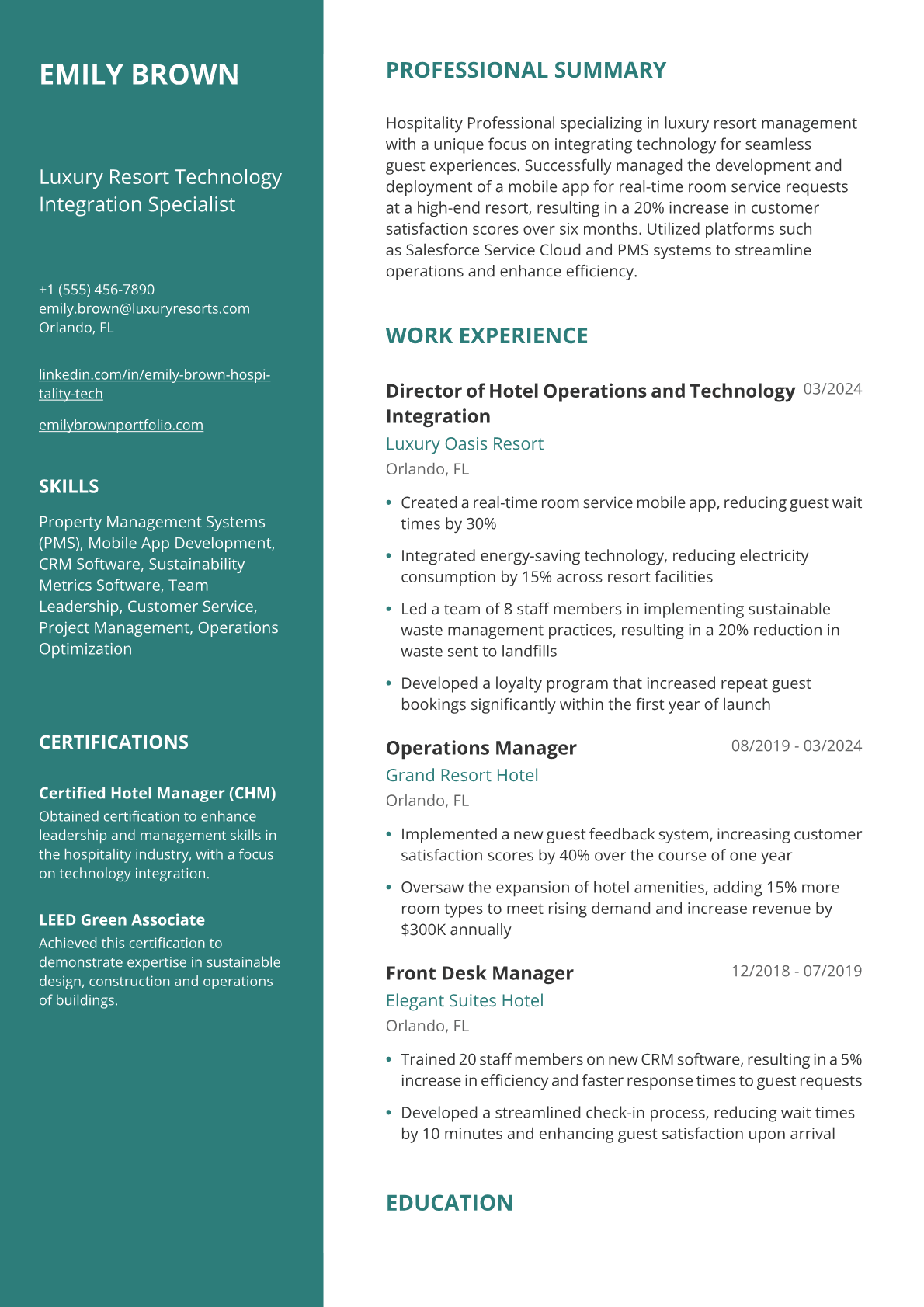 Hospitality Resume Example