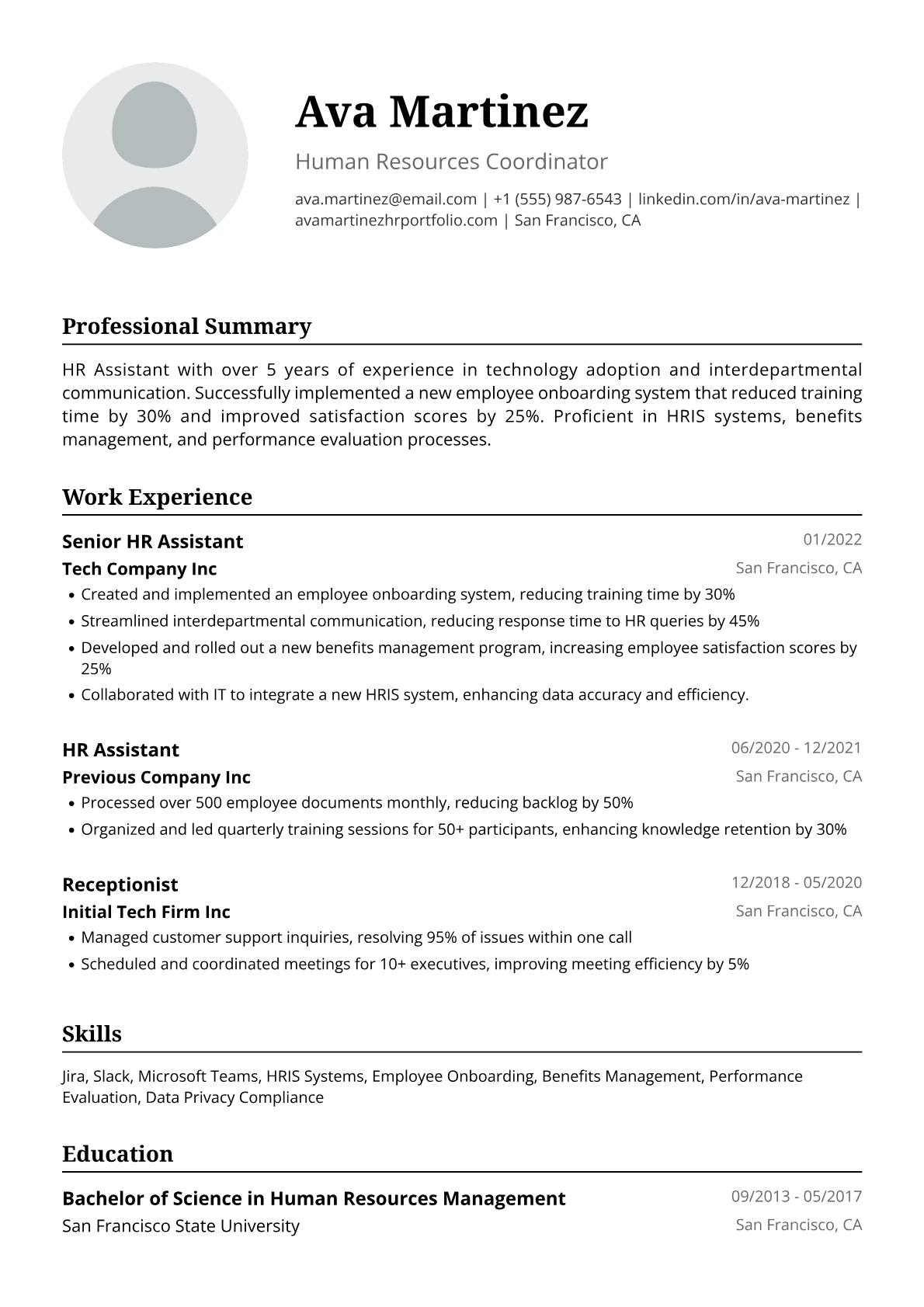 HR Assistant Resume Example
