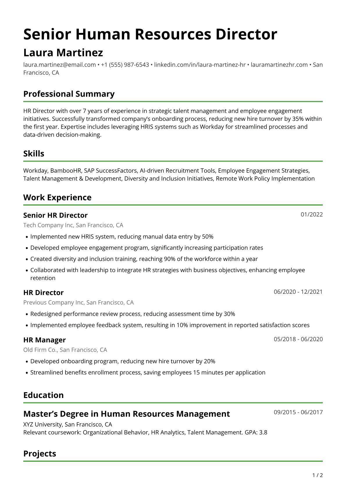 HR Director Resume Example