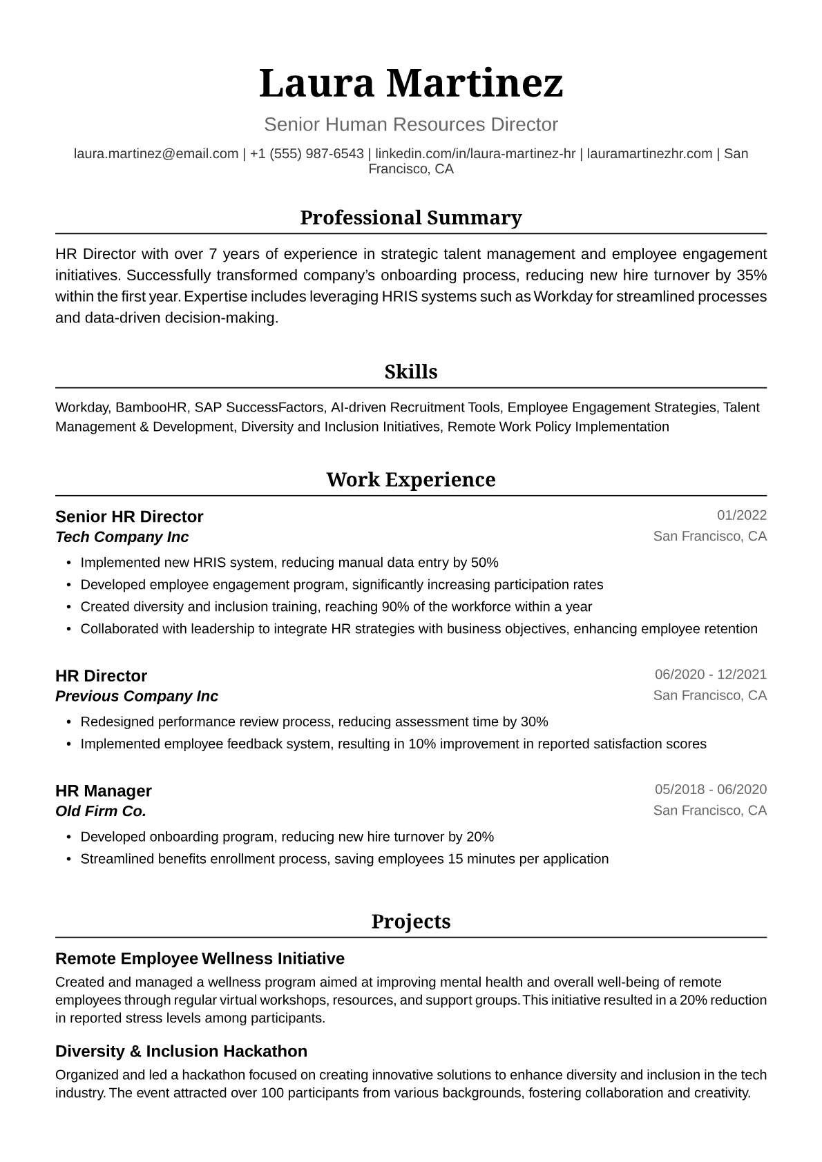 HR Director Resume Example
