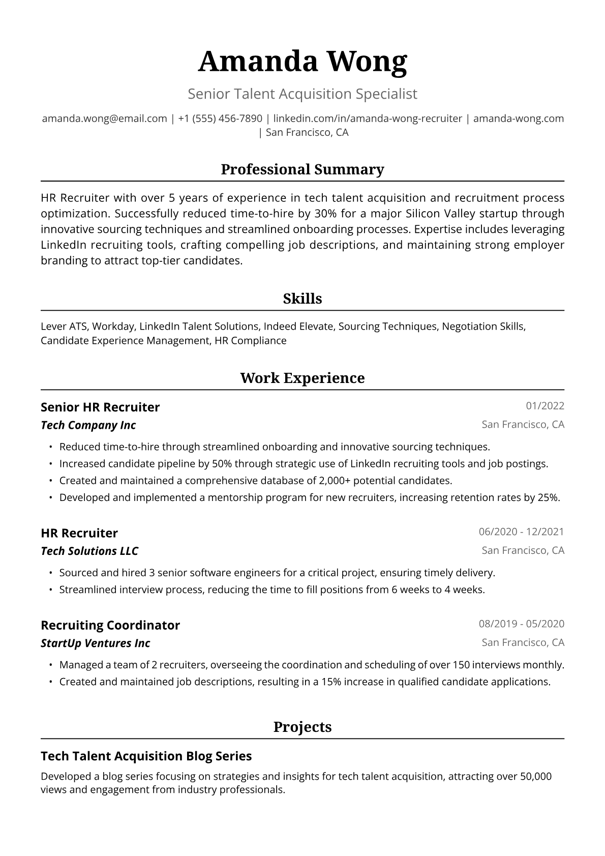 HR Recruiter Resume Example