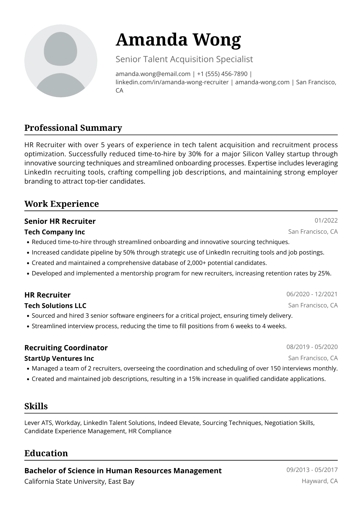 HR Recruiter Resume Example
