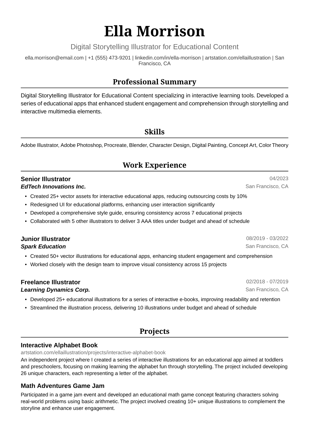 Illustrator Resume Example