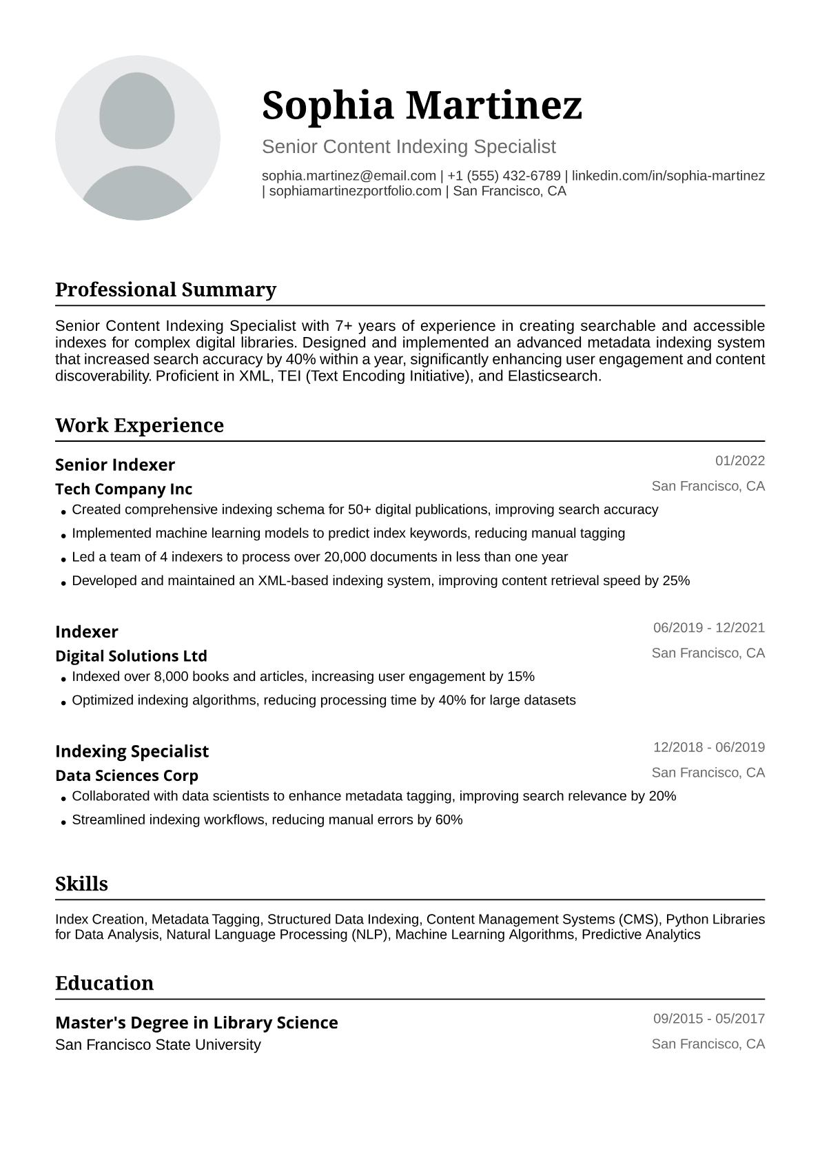 Indexer Resume Example