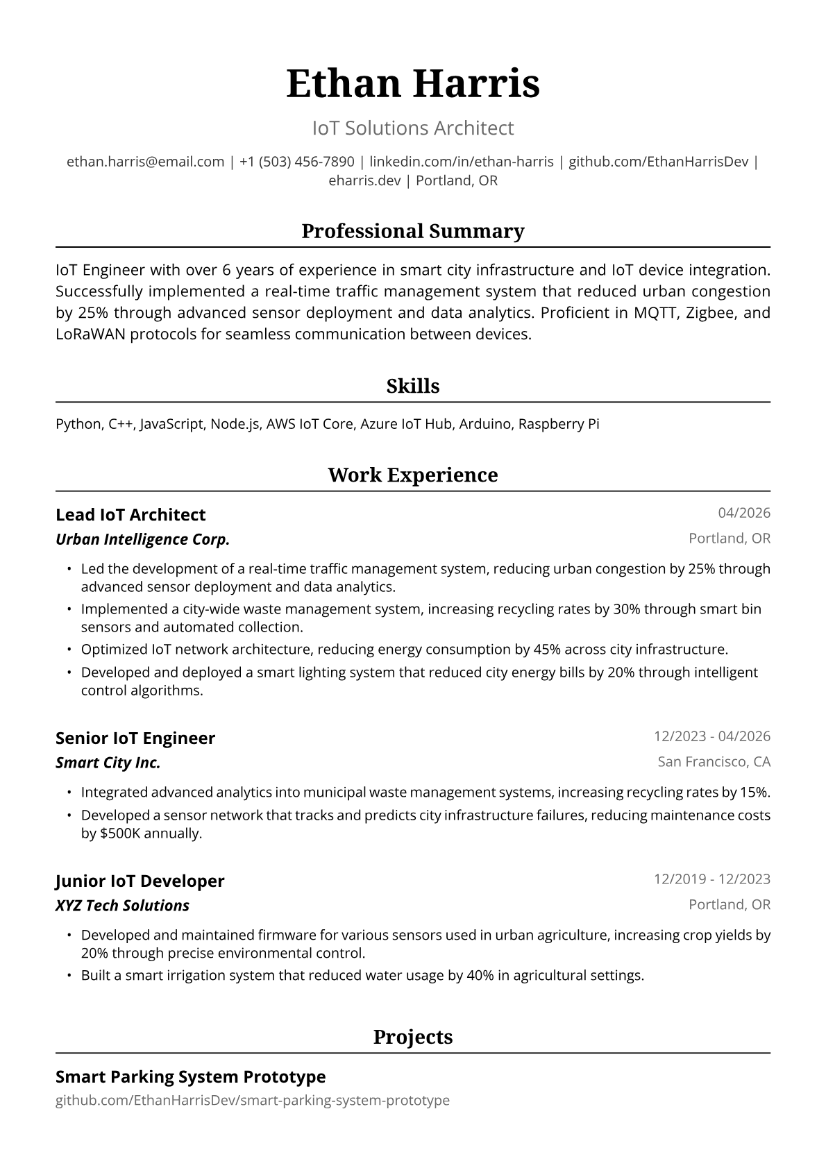 IoT Engineer Resume Example