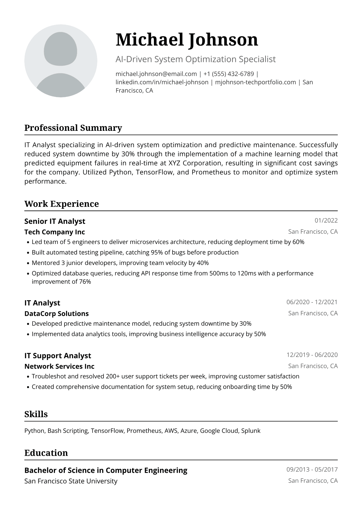 IT Analyst Resume Example