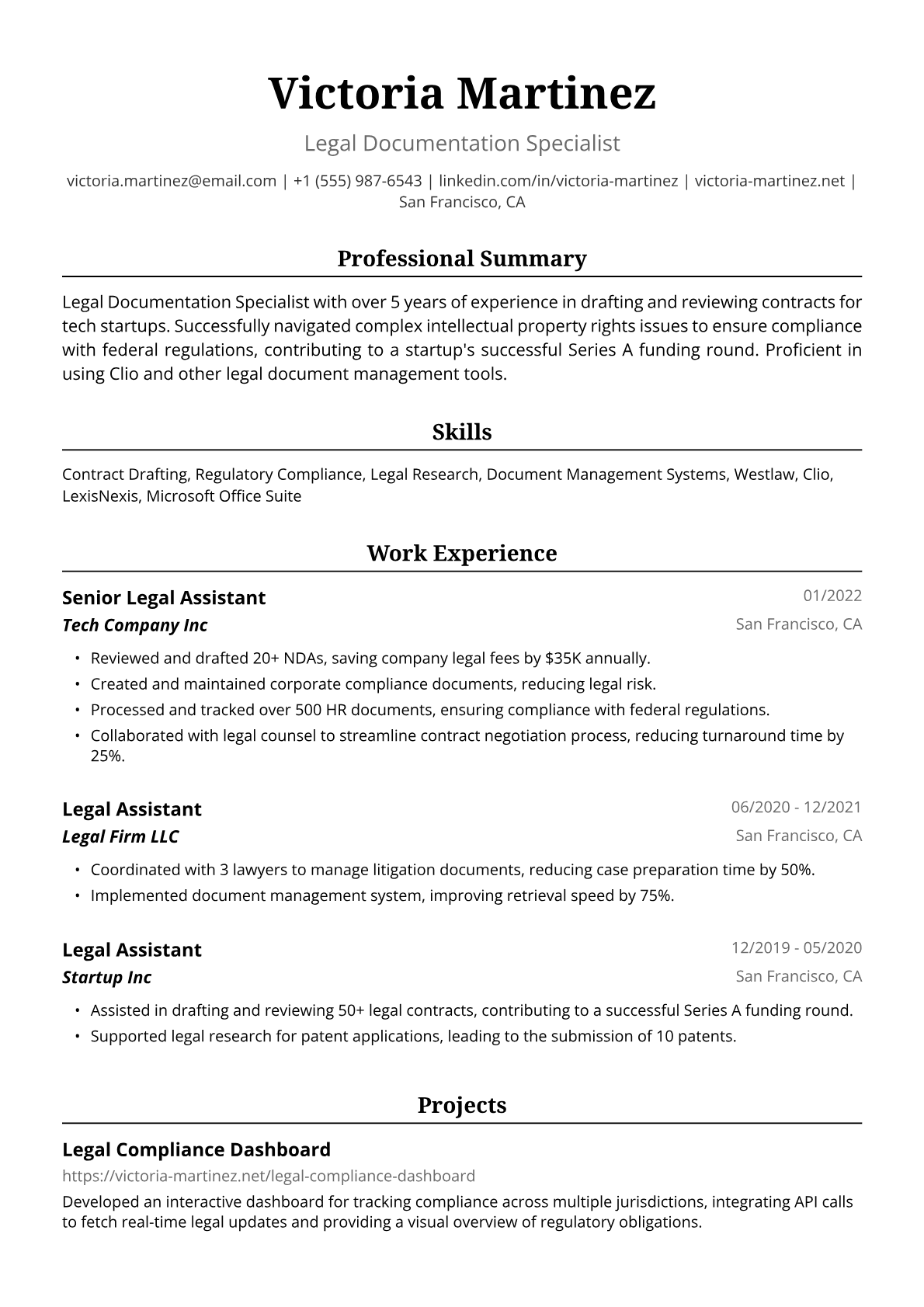 Legal Assistant Resume Example