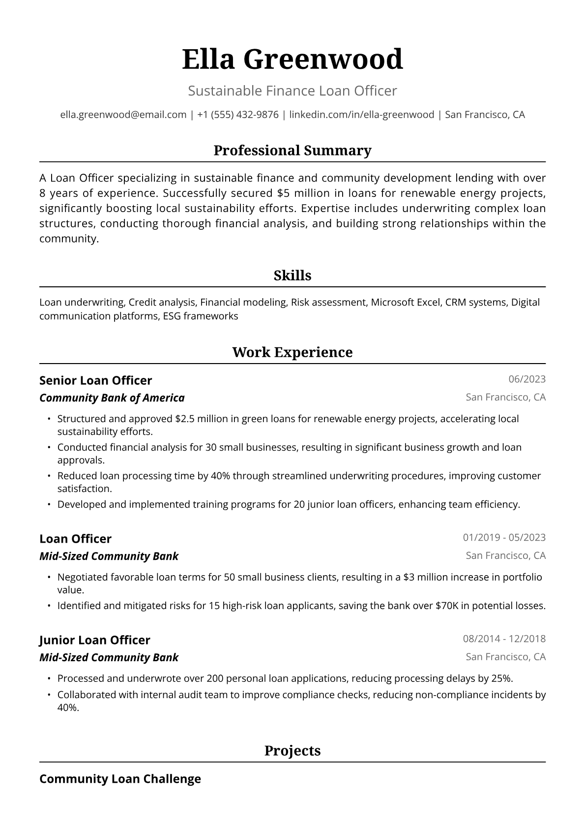 Loan Officer Resume Example