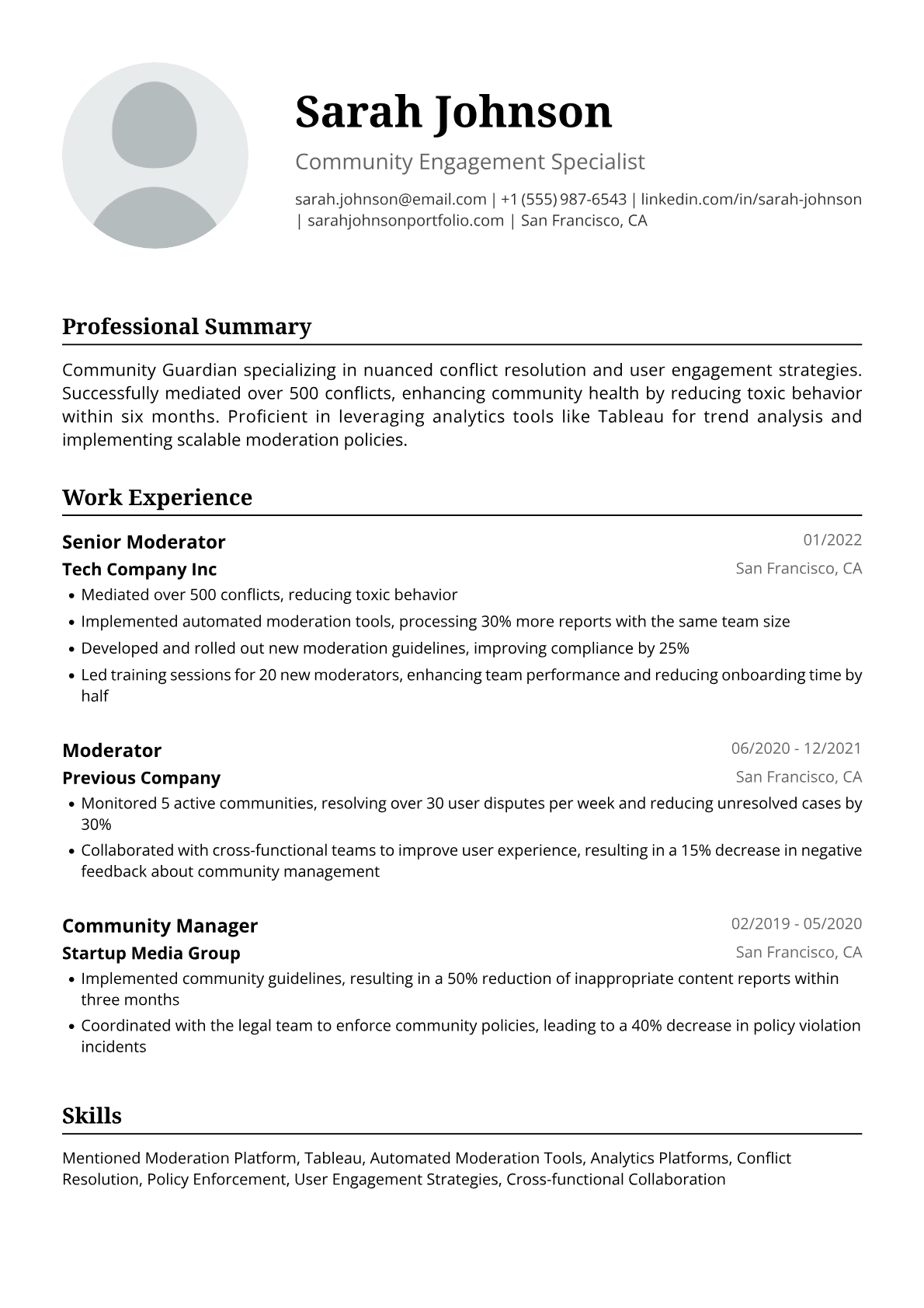 Moderator Resume Example