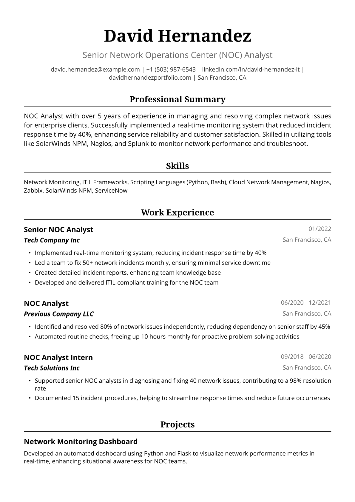 NOC Analyst Resume Example