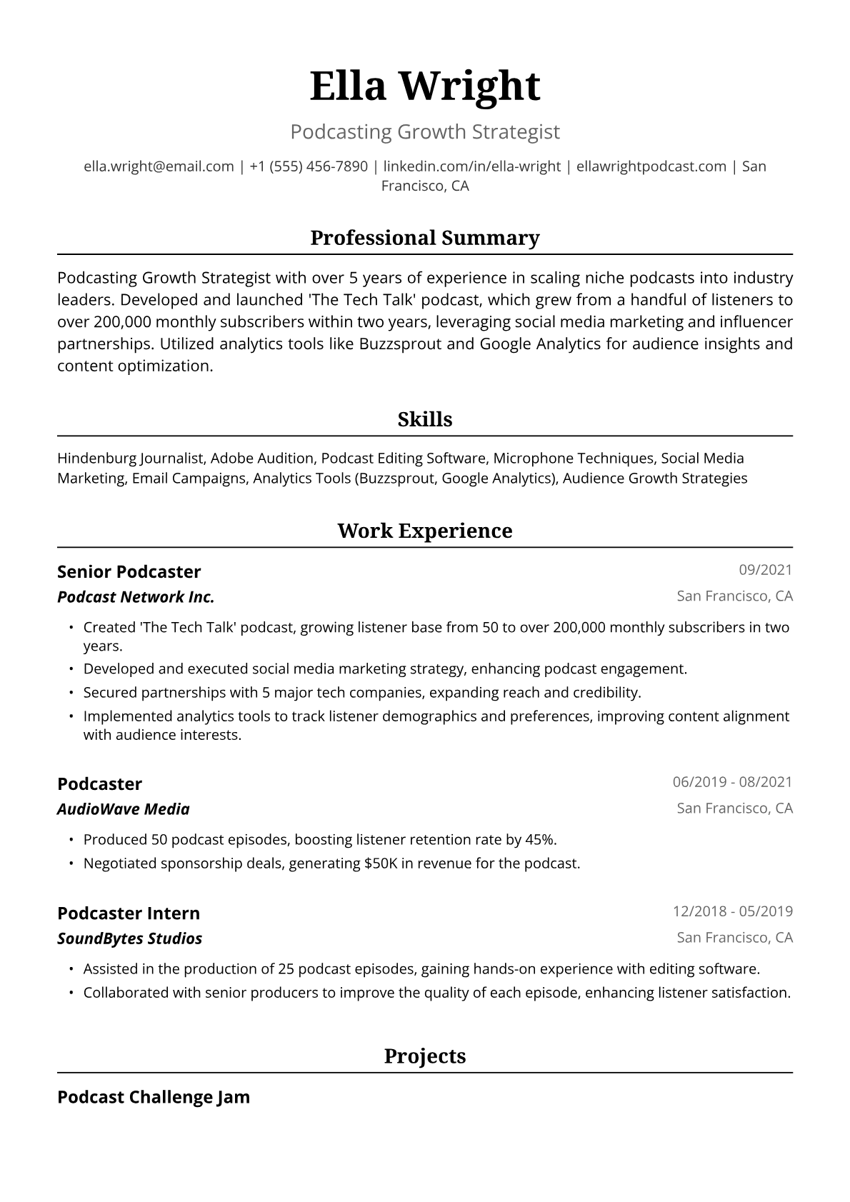 Podcaster Resume Example