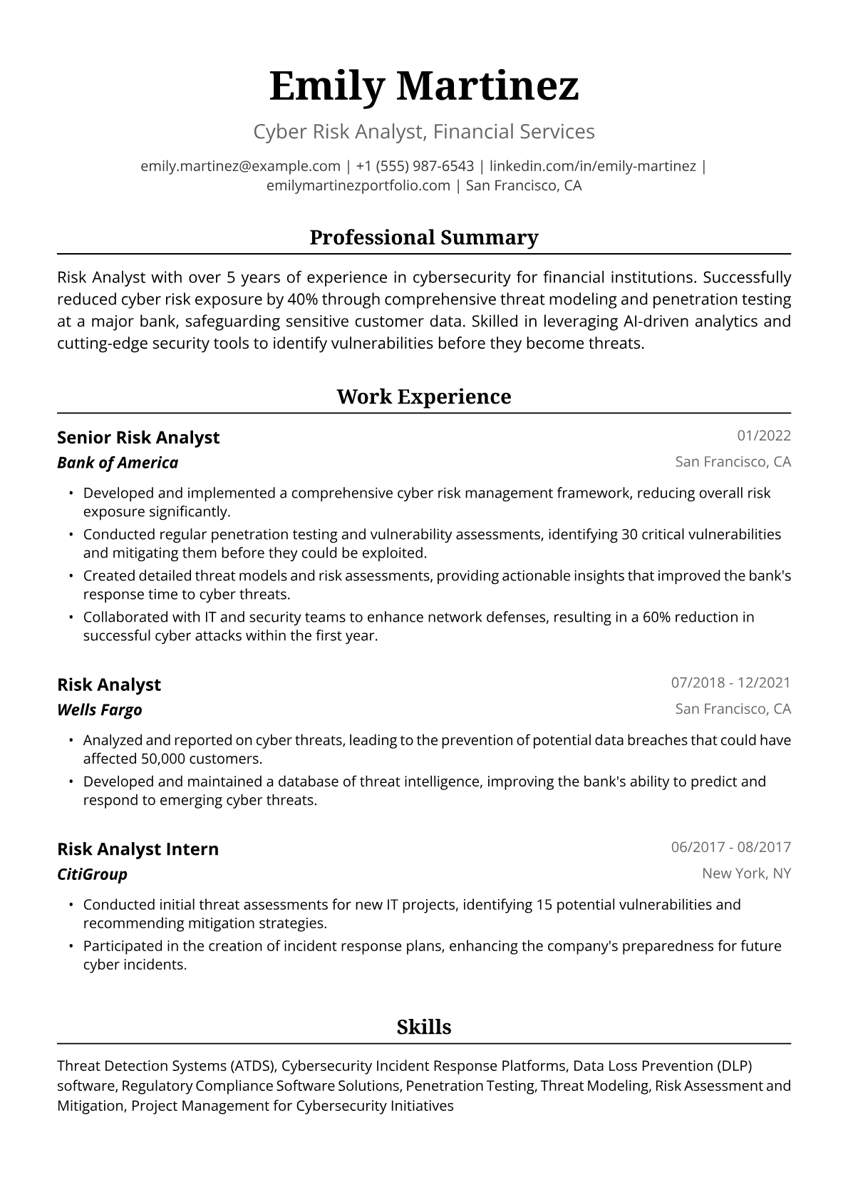 Risk Analyst Resume Example