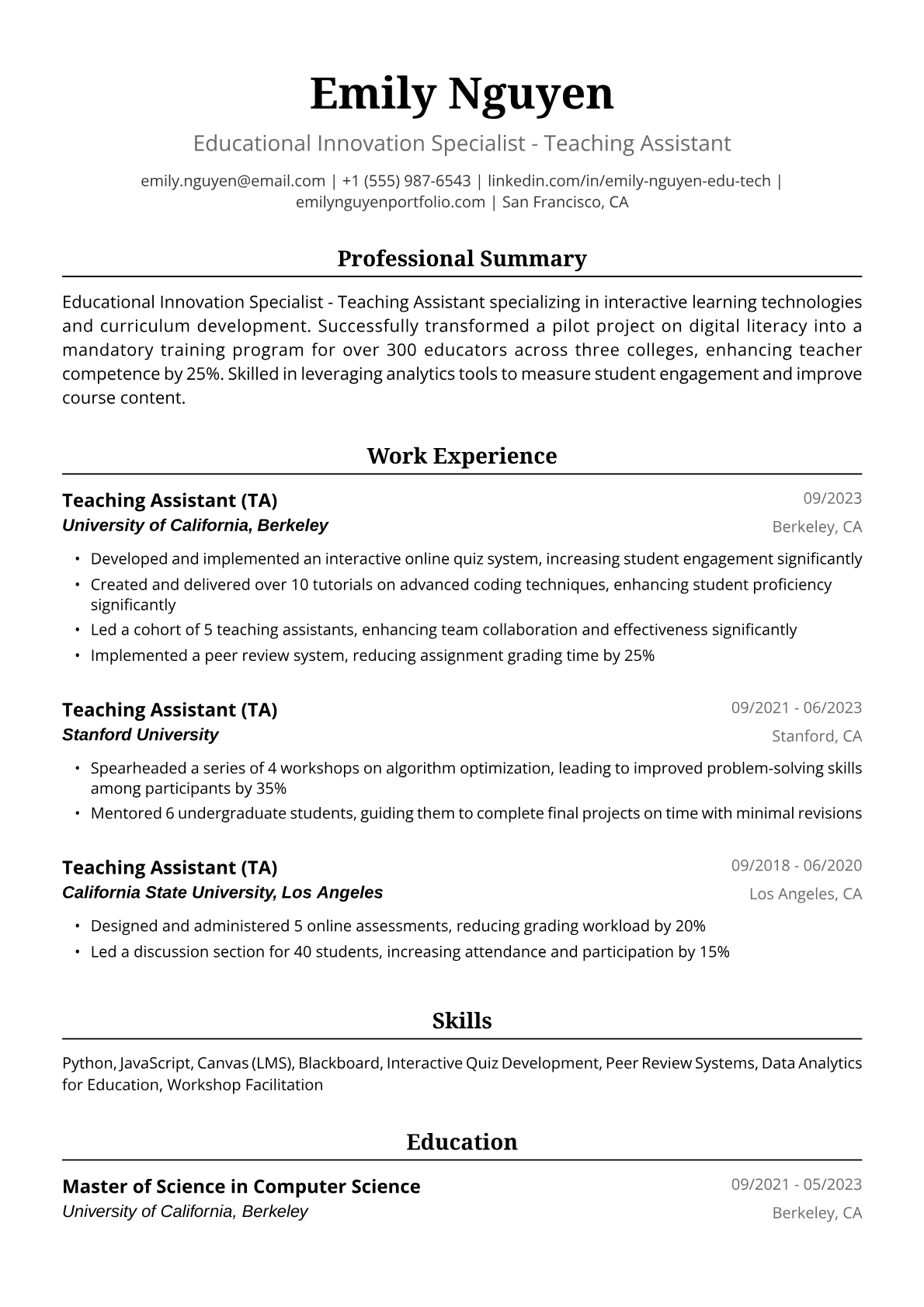 TA Resume Example