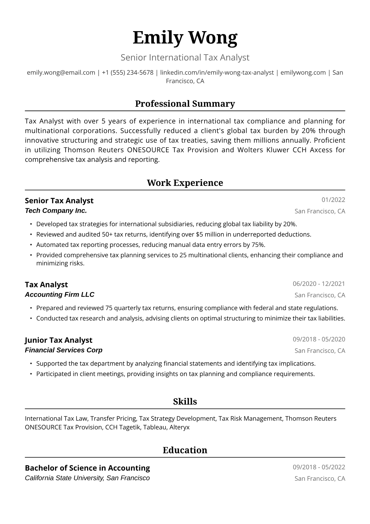 Tax Analyst Resume Example