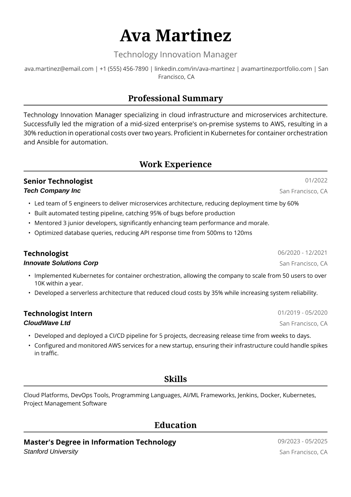 Technologist Resume Example