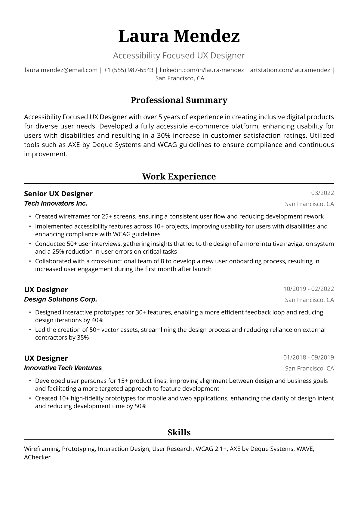 UX Designer Resume Example