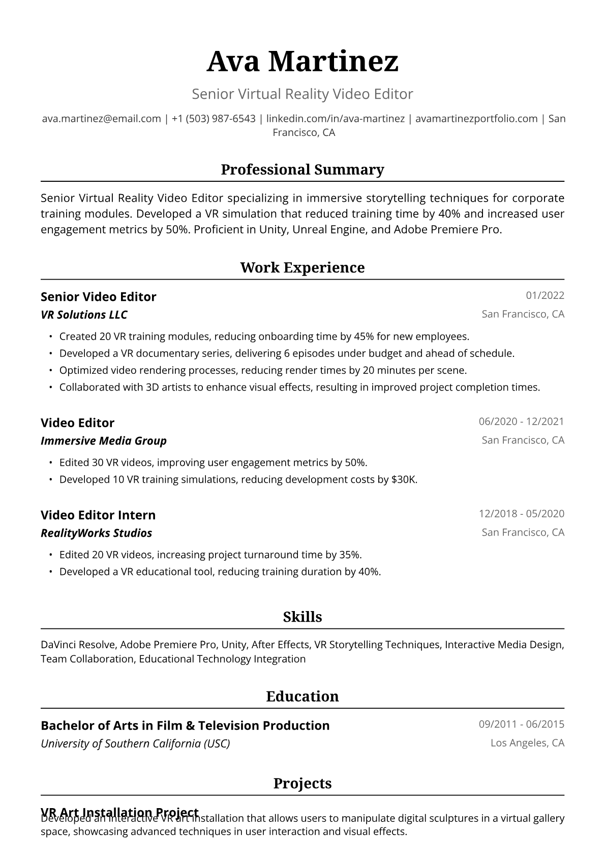 Video Editor Resume Example