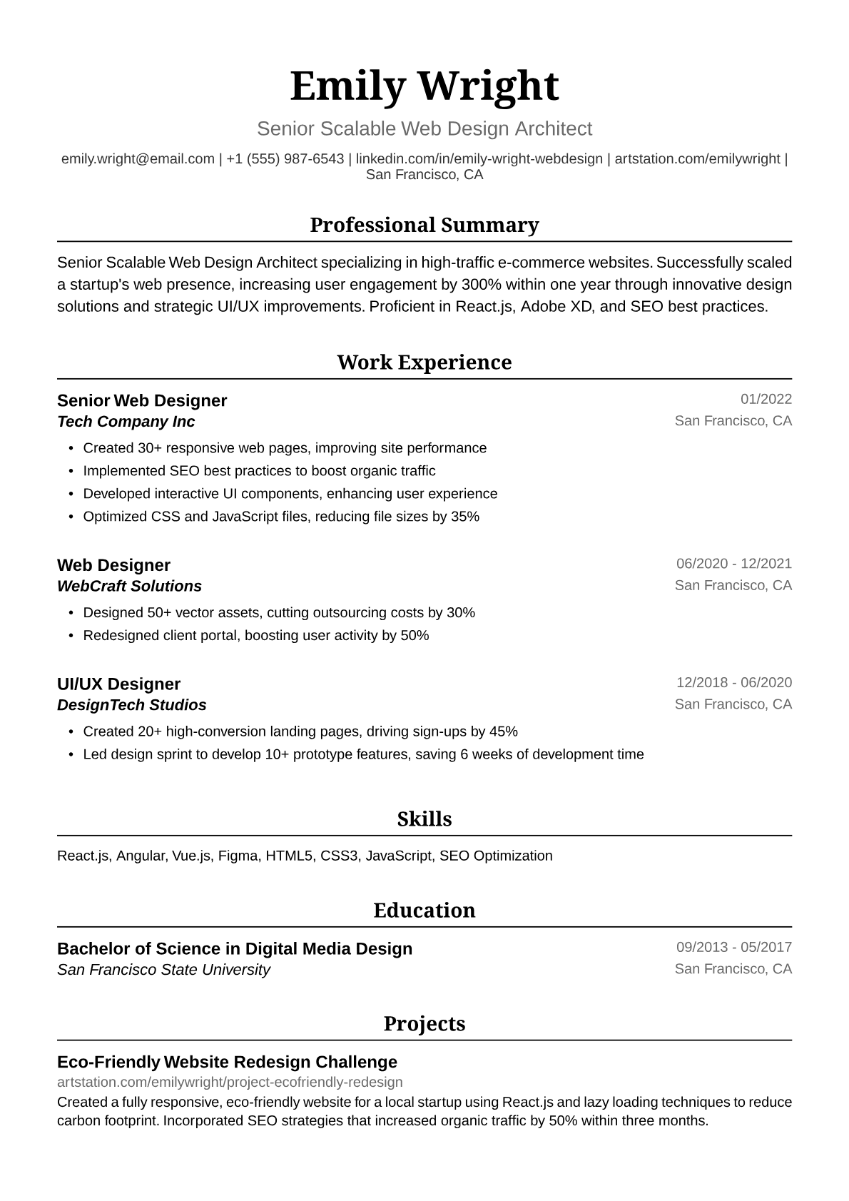 Web Designer Resume Example