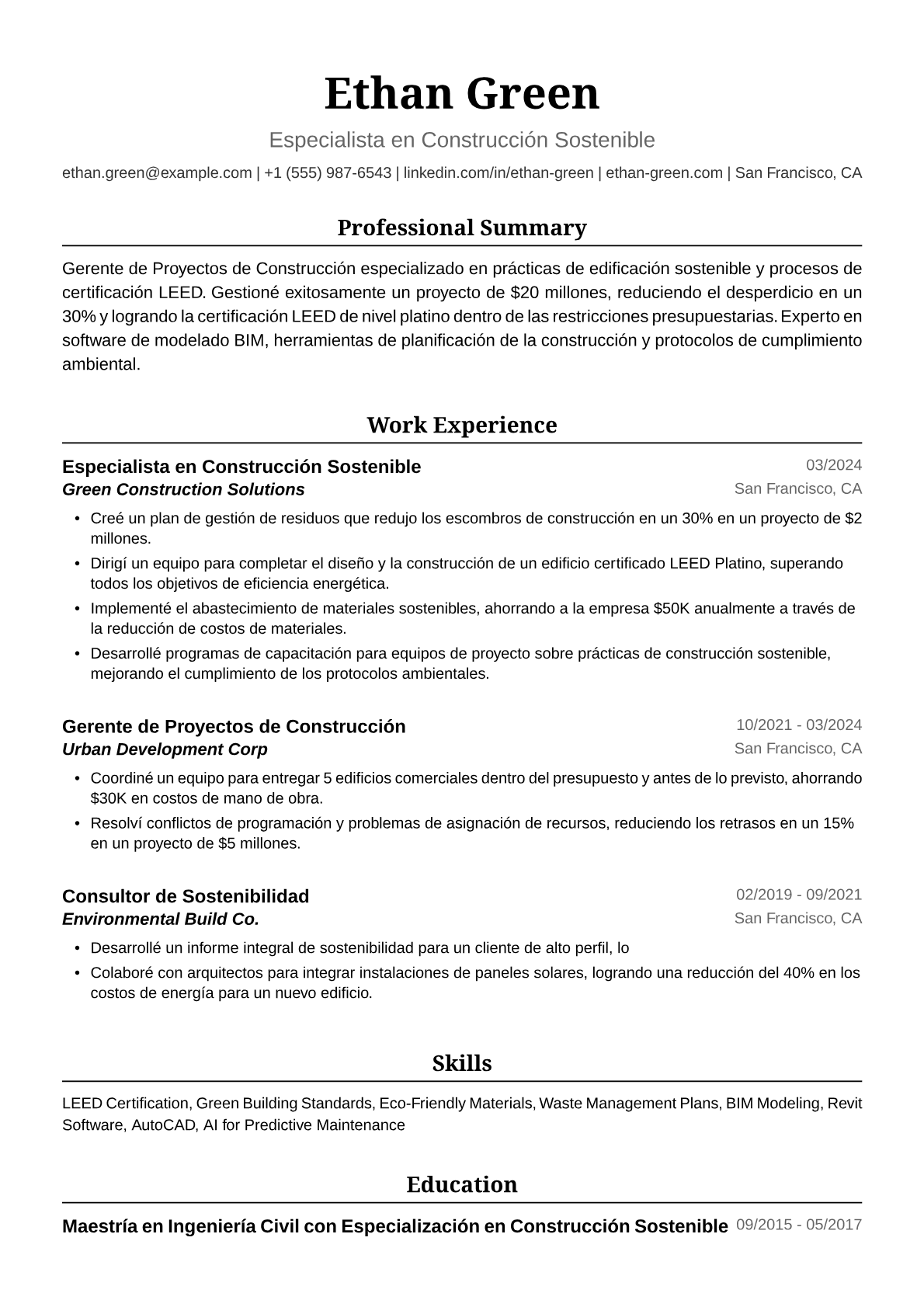 Gerente de Proyectos de Construcción Sostenible