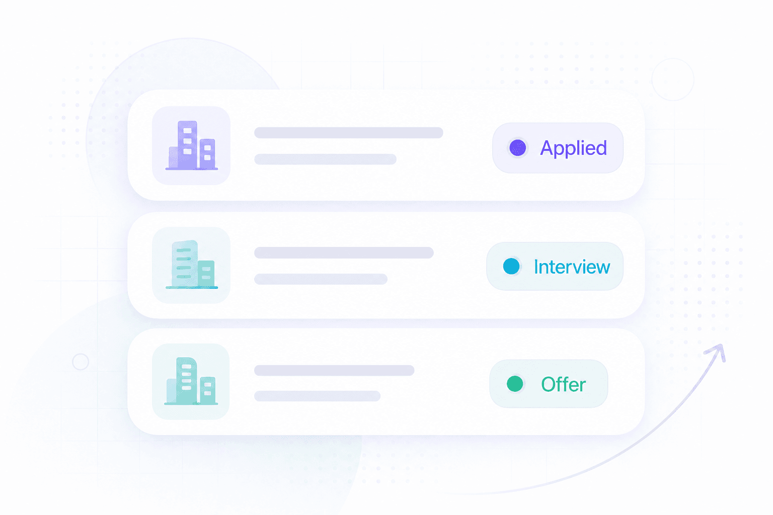 Minimal illustration of a job tracking pipeline board moving applications from applied to offer.