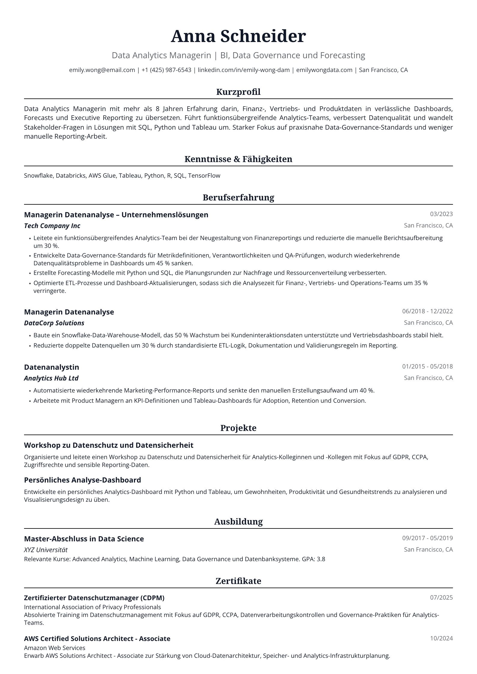 Data Analytics Managerin