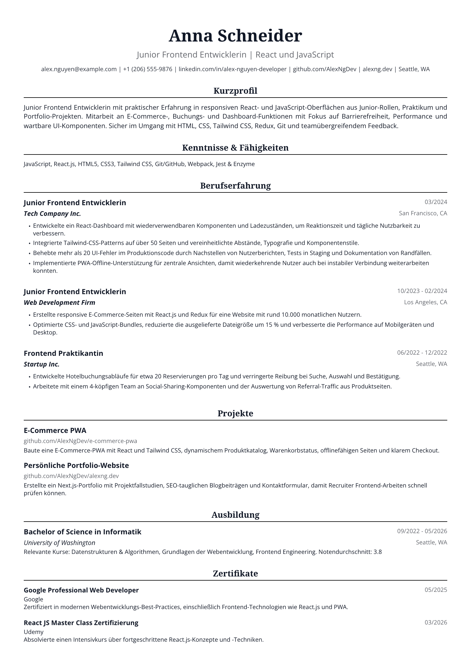 Junior Frontend Entwicklerin