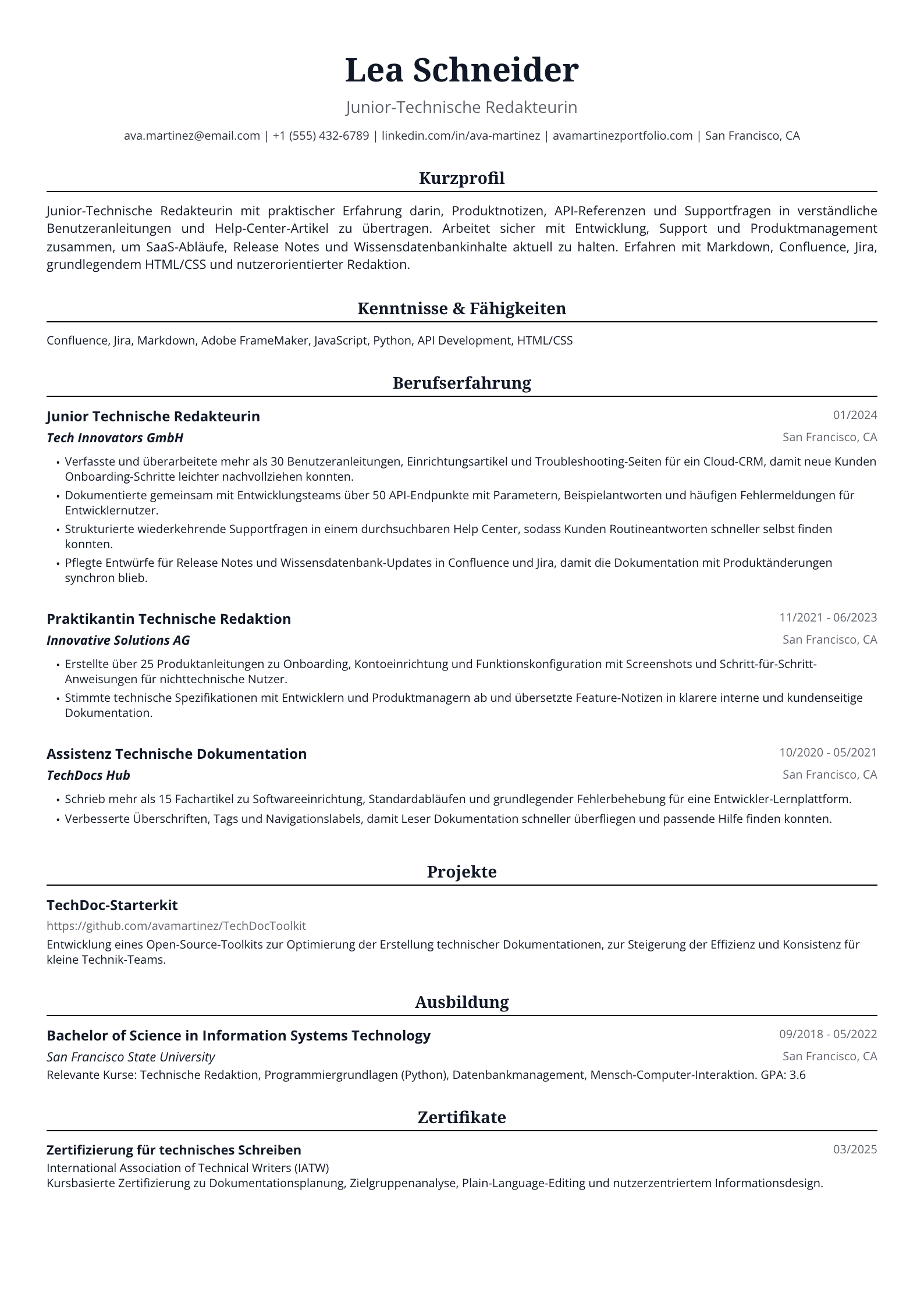 Junior-Technische Redakteurin