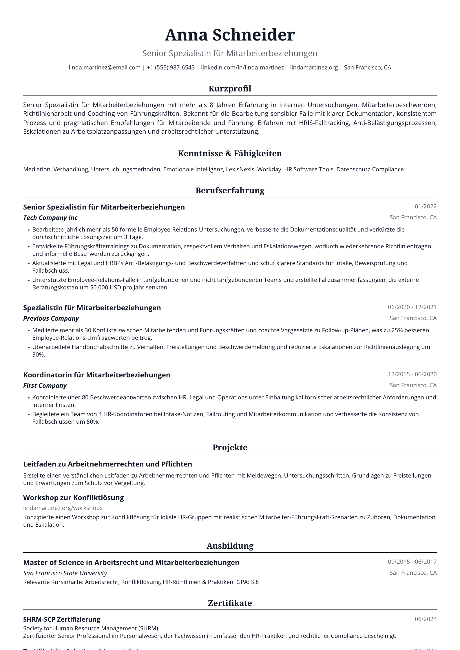 Spezialistin für Mitarbeiterbeziehungen