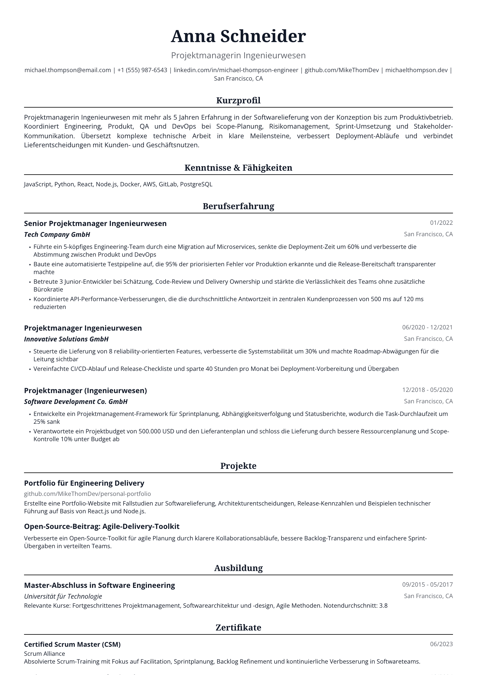 Projektmanagerin Ingenieurwesen