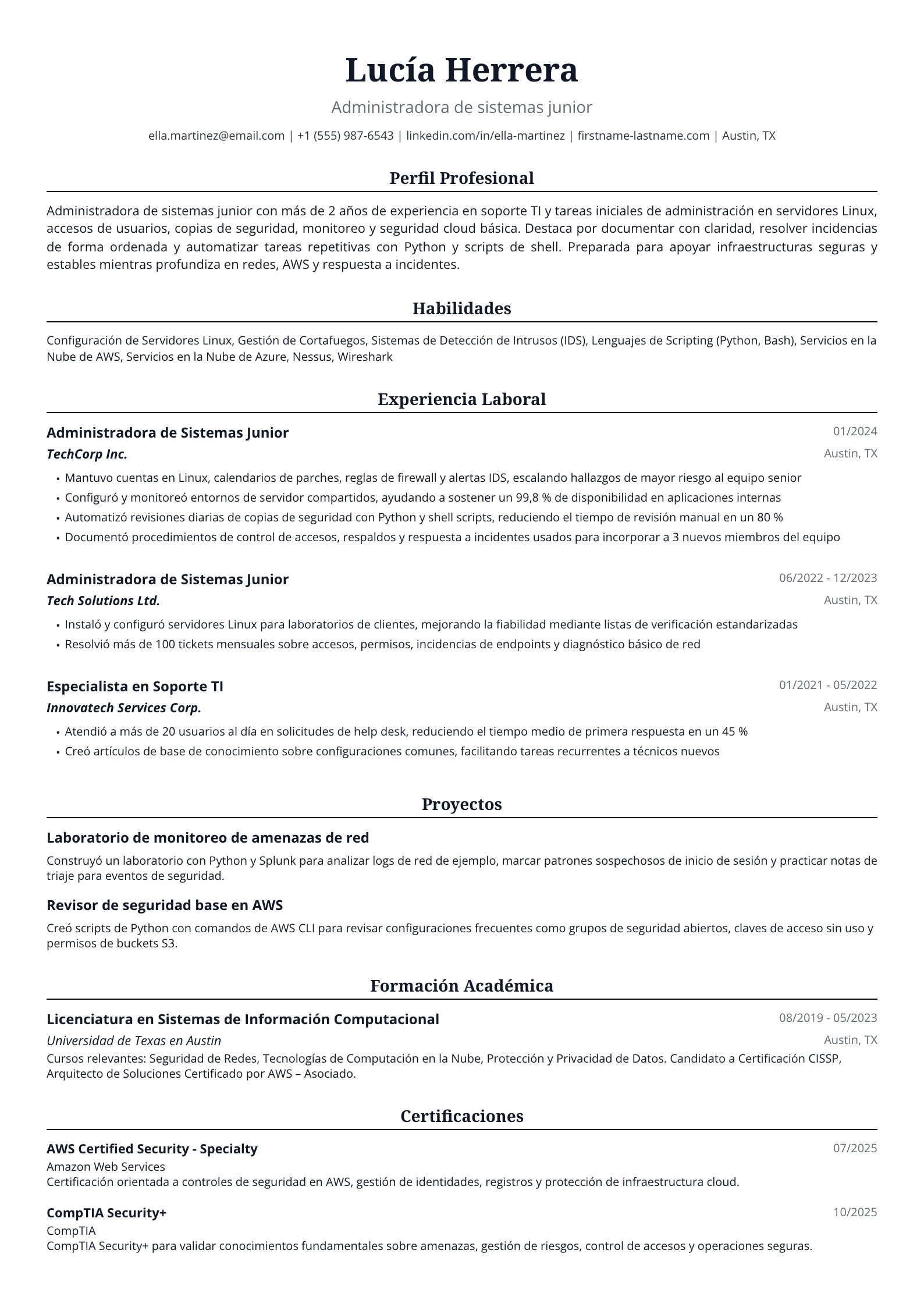 Administradora de sistemas junior