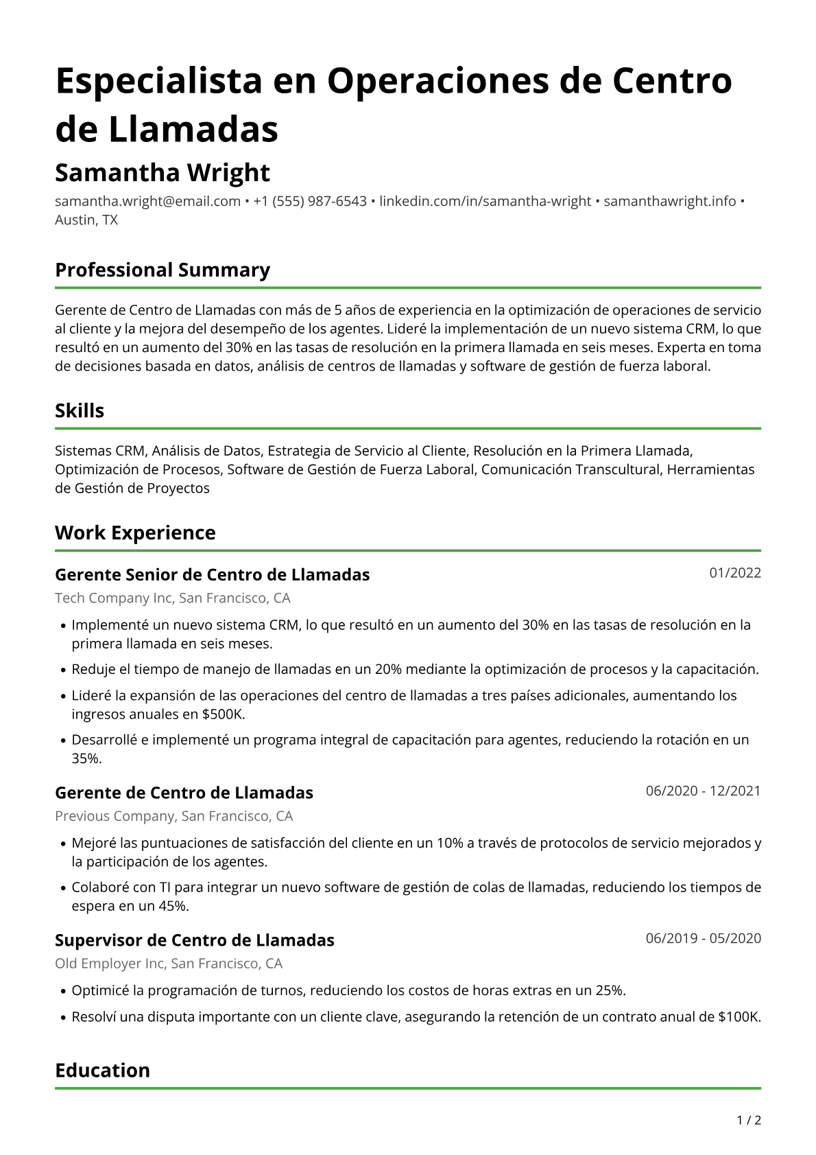 Gerenta de centro de llamadas