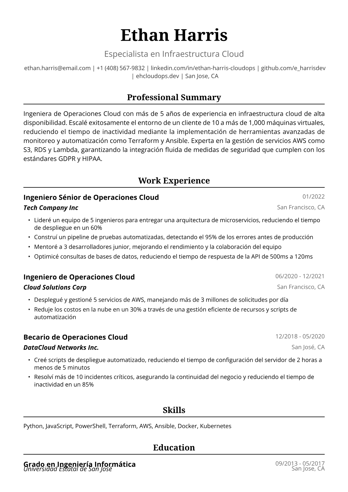 Ingeniera de Operaciones Cloud