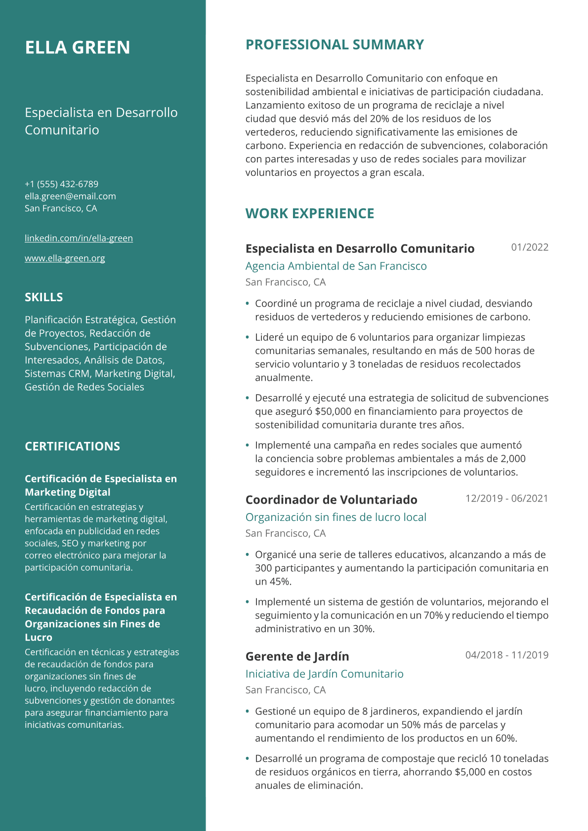 Especialista en Desarrollo Comunitario