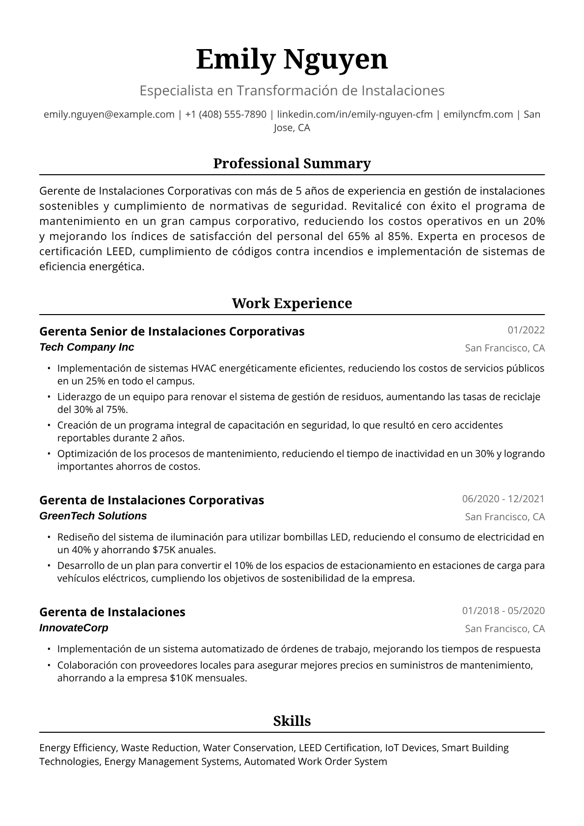 Gerenta de Instalaciones Corporativas