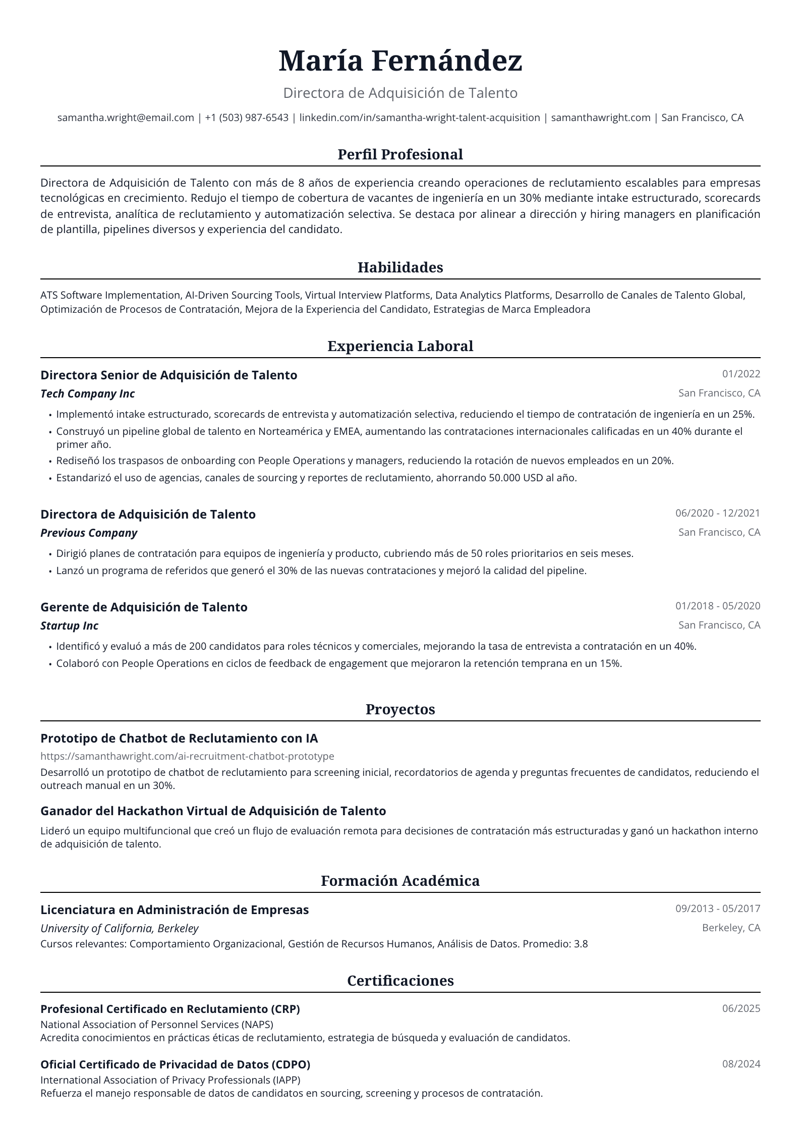 Directora de Adquisición de Talento