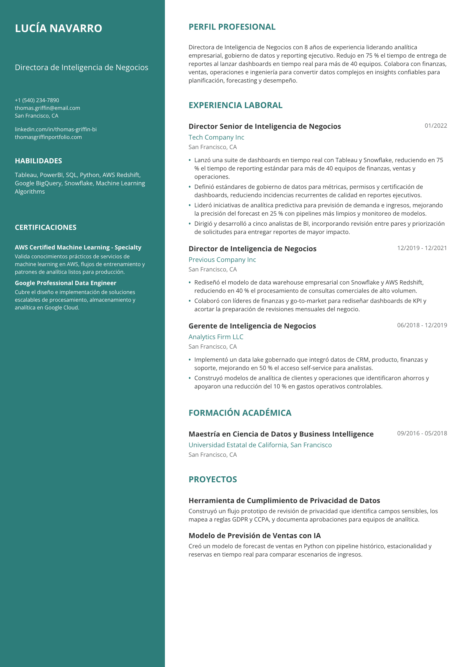 Directora de Inteligencia de Negocios