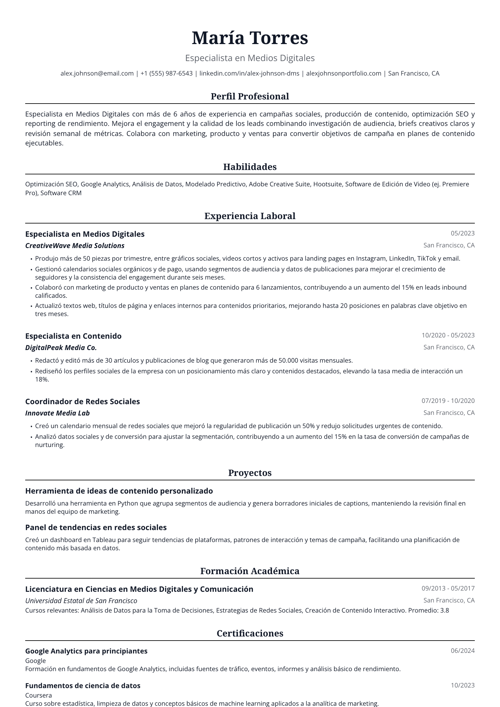 Especialista en Medios Digitales