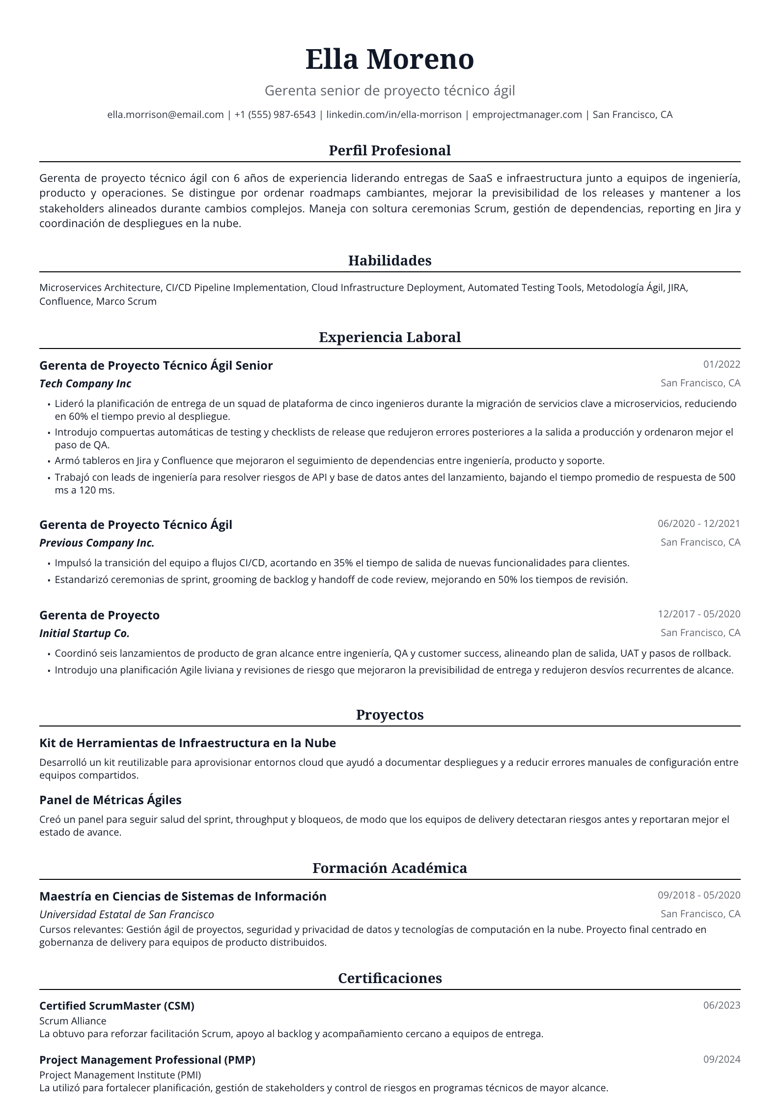 Gerenta de proyecto técnico ágil