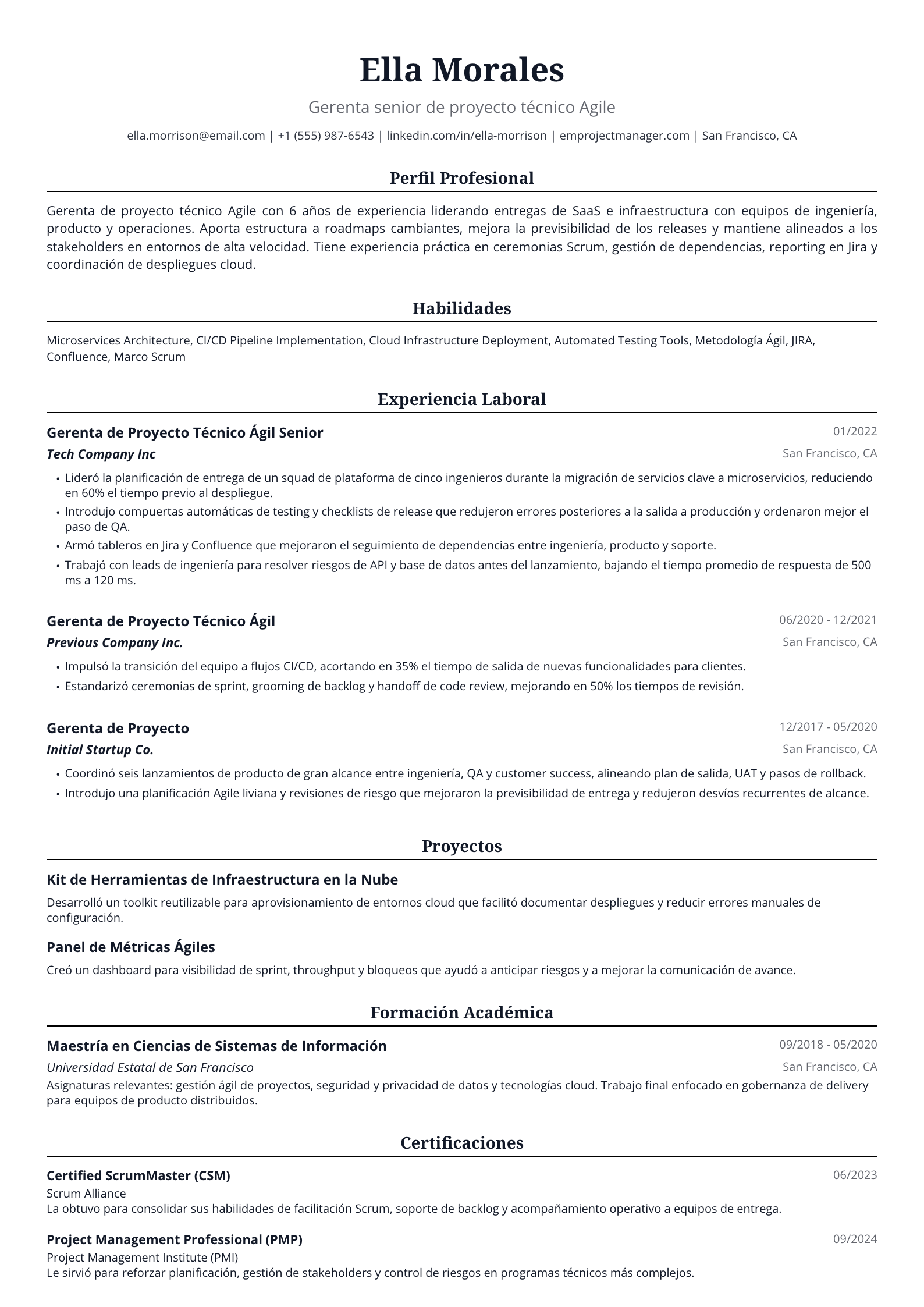 Gerenta de proyecto técnico Agile