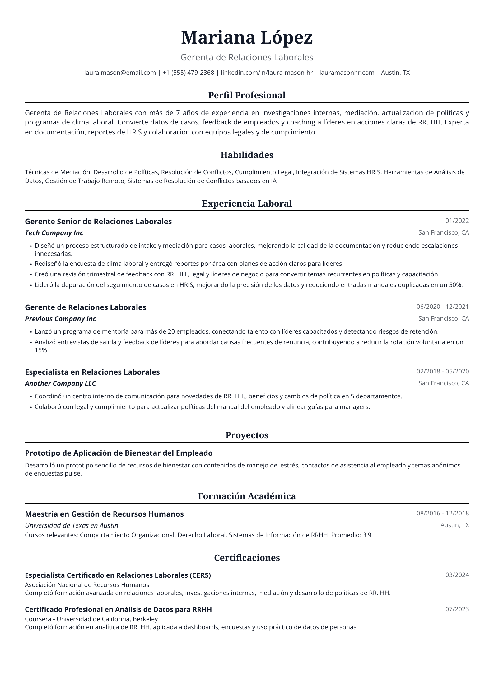 Gerenta de Relaciones Laborales