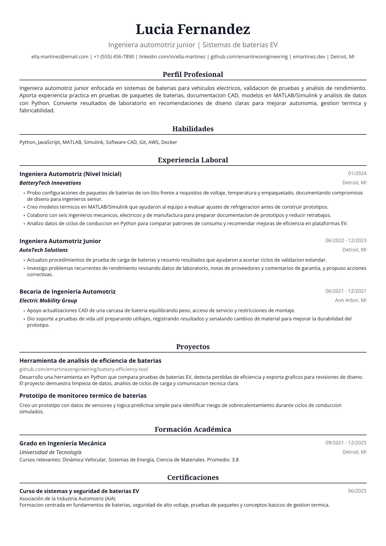 Ingeniera automotriz junior