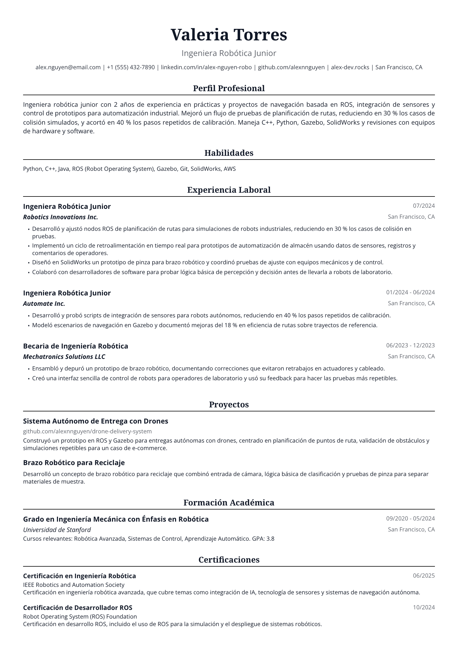 Ingeniera Robótica Junior