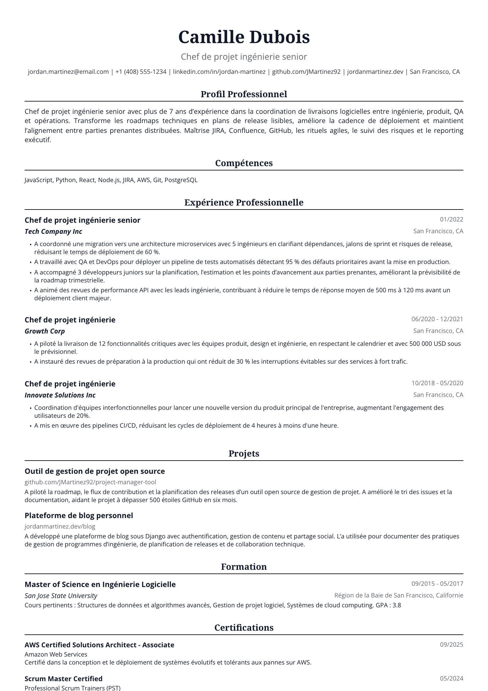 Chef de Projet Ingénierie